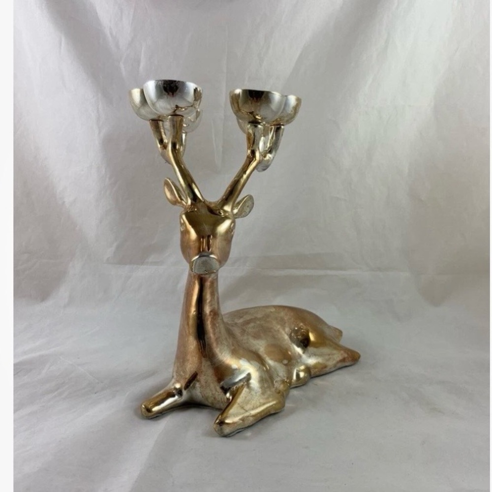 Pottery Barn Deer Reindeer Candle Holder Silver Plated Brass 6 Candle Holder - Picture 12 of 16